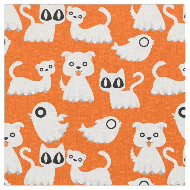 halloween ghost ferret dog orange fabric (Close Up)