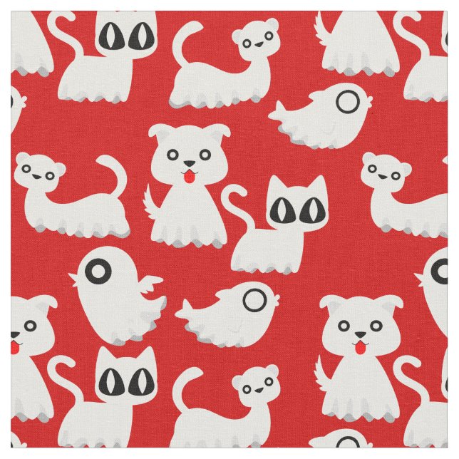 halloween ghost ferret dog red  fabric (Close Up)