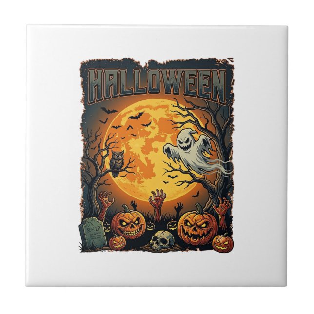 Halloween Ghost Full Moon Jack Lanterns Zombie Han Tile (Front)