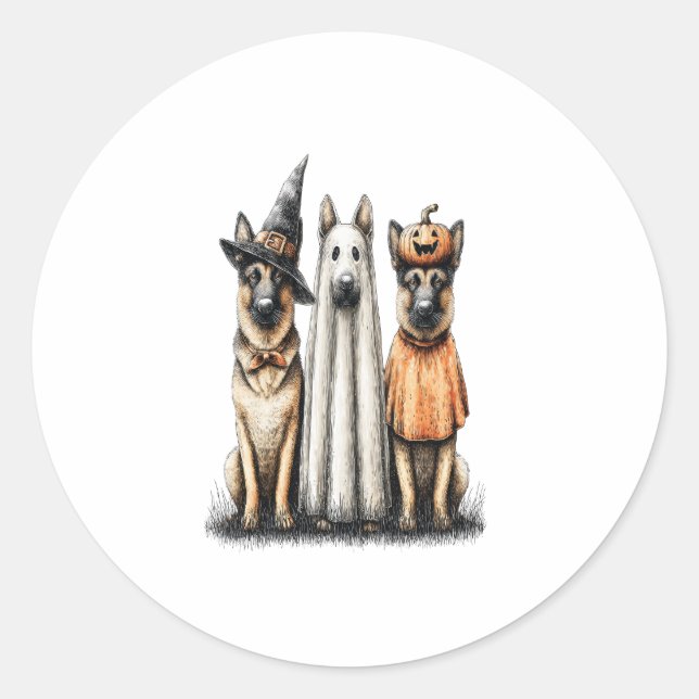 Halloween Ghost German Shepherd Dog Classic Round Sticker (Front)