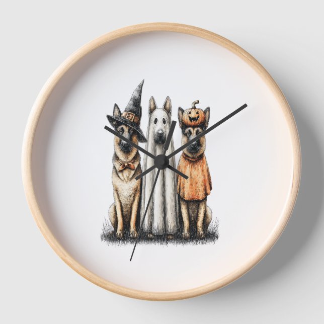 Halloween Ghost German Shepherd Dog Clock (Front)