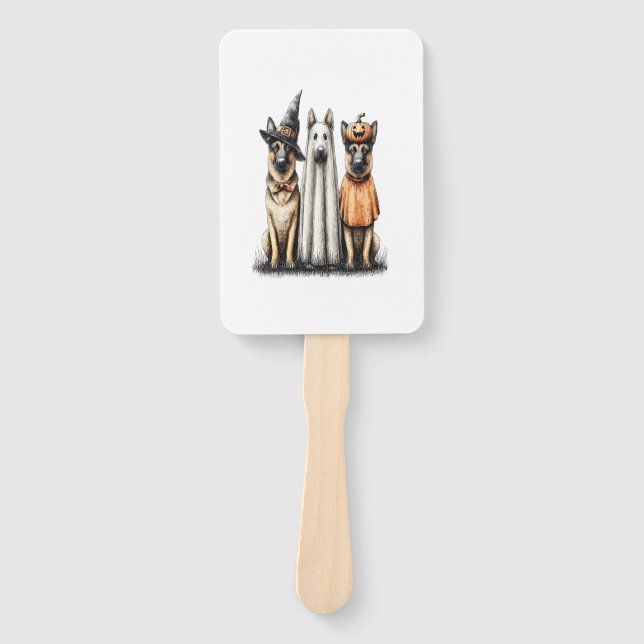 Halloween Ghost German Shepherd Dog Hand Fan (Front)