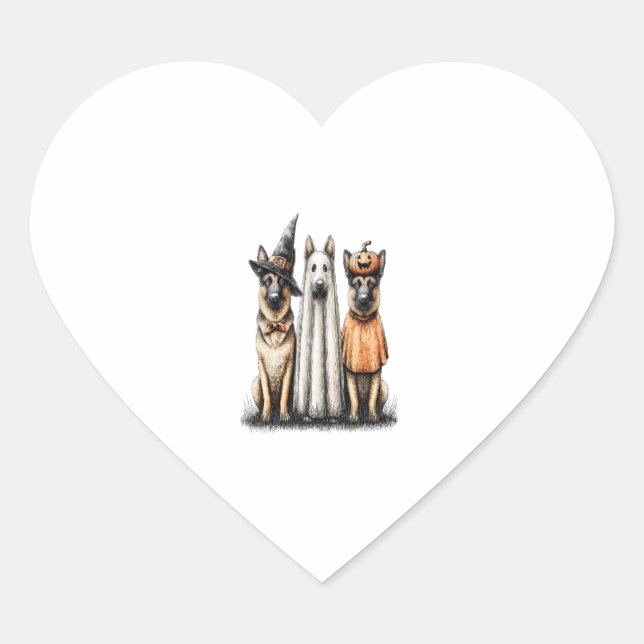 Halloween Ghost German Shepherd Dog Heart Sticker (Front)