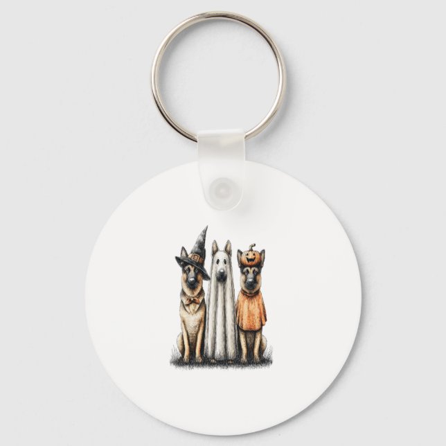 Halloween Ghost German Shepherd Dog Key Ring (Front)