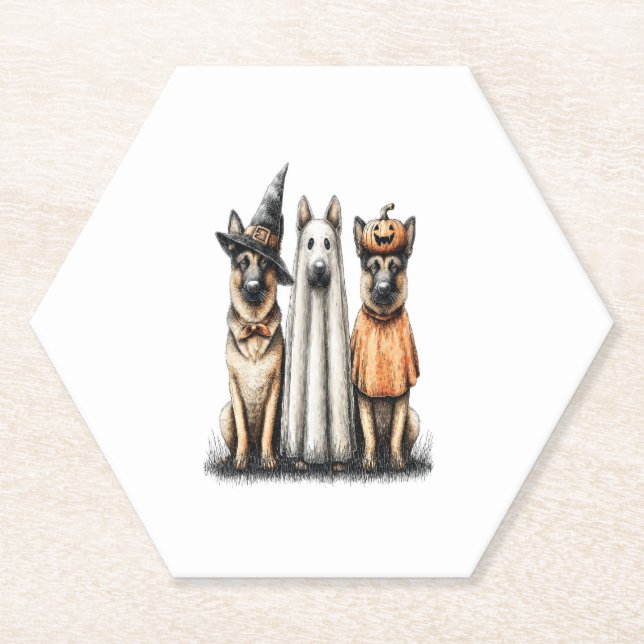 Halloween Ghost German Shepherd Dog Paper Coaster (Front)