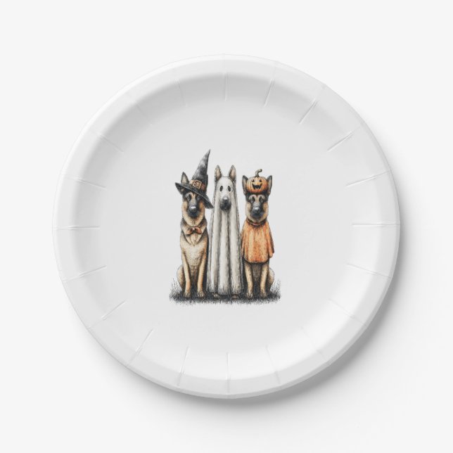 Halloween Ghost German Shepherd Dog Paper Plate (Front)