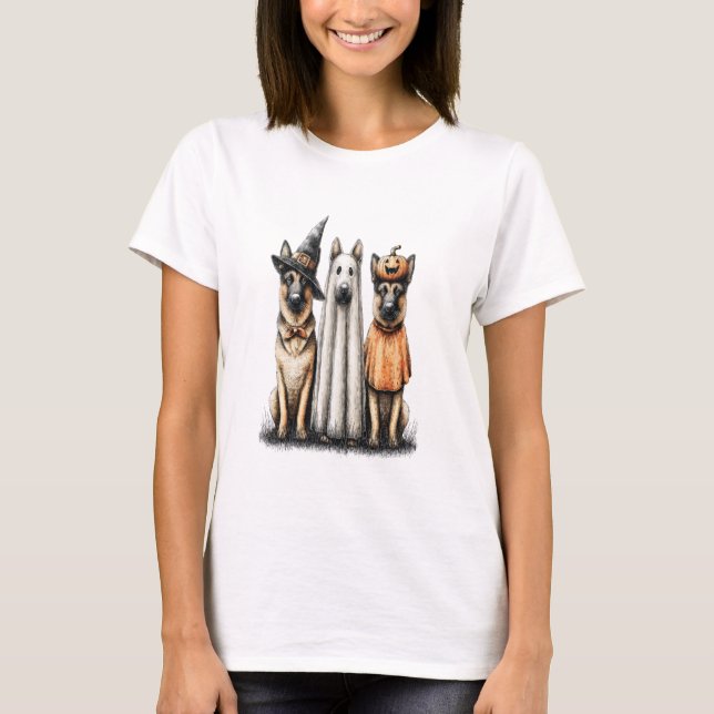 Halloween Ghost German Shepherd Dog T-Shirt (Front)