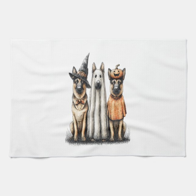 Halloween Ghost German Shepherd Dog Tea Towel (Horizontal)