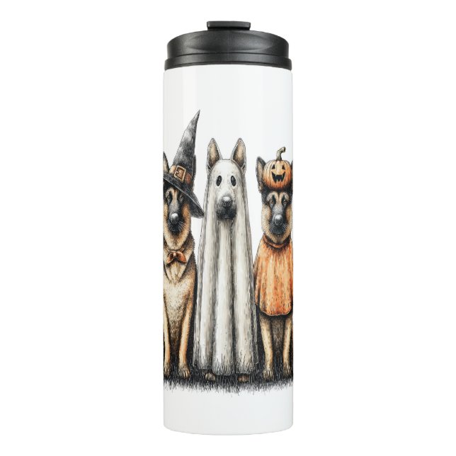 Halloween Ghost German Shepherd Dog Thermal Tumbler (Front)