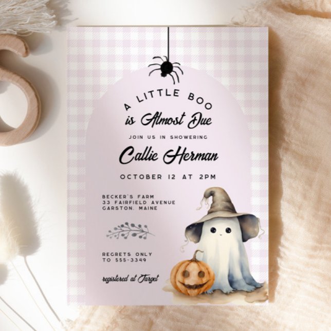 Halloween Ghost Gingham Little Boo Baby Shower Invitation (Creator Uploaded)
