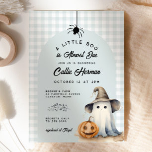 Halloween Ghost Gingham Little Boo Baby Shower Invitation