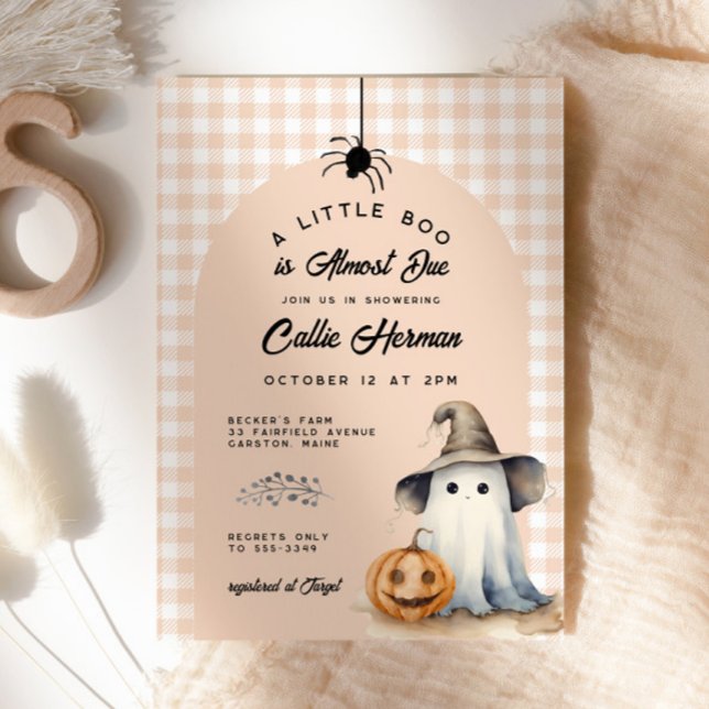 Halloween Ghost Gingham Little Boo Baby Shower Invitation (Creator Uploaded)