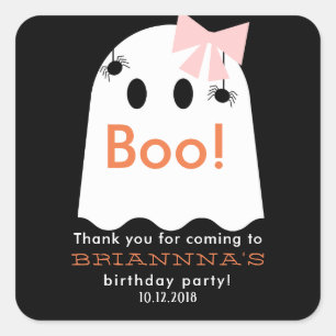 Halloween Ghost Girl Birthday Thank You Black Square Sticker