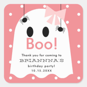 Halloween Ghost Girl Birthday Thank You Pink Square Sticker