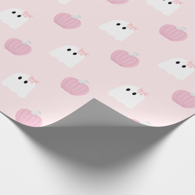 Halloween Ghost Girl Pink Pumpkin Pattern Wrapping Paper (Corner)