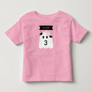 Halloween Ghost Girl Pink Ribbon Birthday Toddler T-Shirt