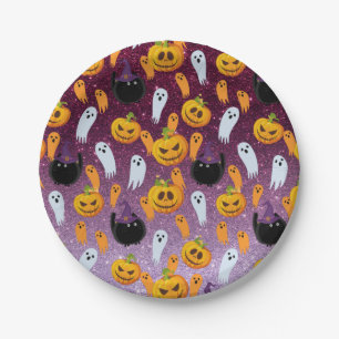 Halloween Ghost Glitter Pattern Party Paper Plate