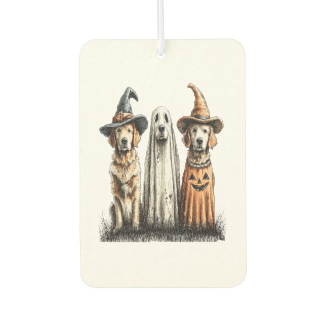 Halloween Ghost Golden Retriever Dog Car Air Freshener (Front)