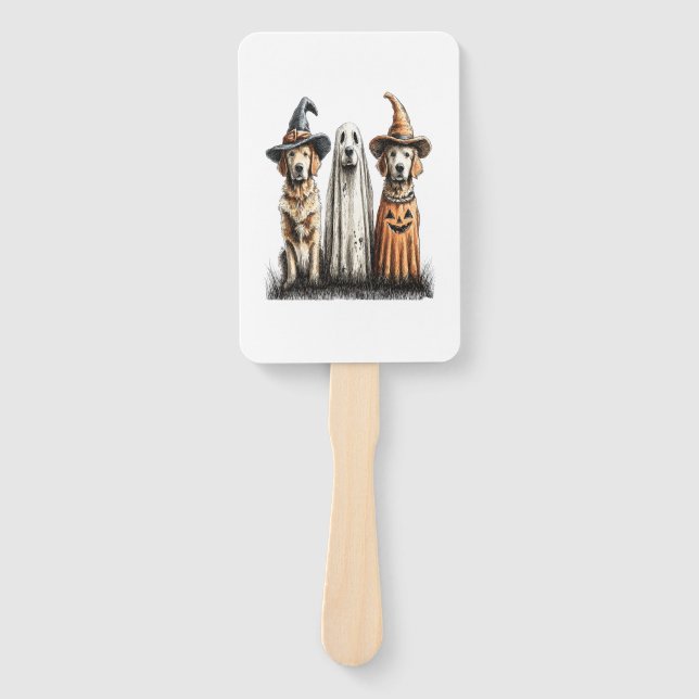 Halloween Ghost Golden Retriever Dog Hand Fan (Front)
