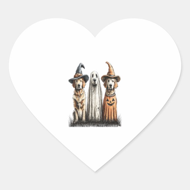 Halloween Ghost Golden Retriever Dog Heart Sticker (Front)
