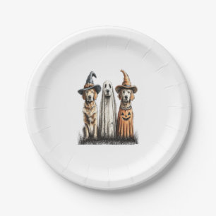 Halloween Ghost Golden Retriever Dog Paper Plate