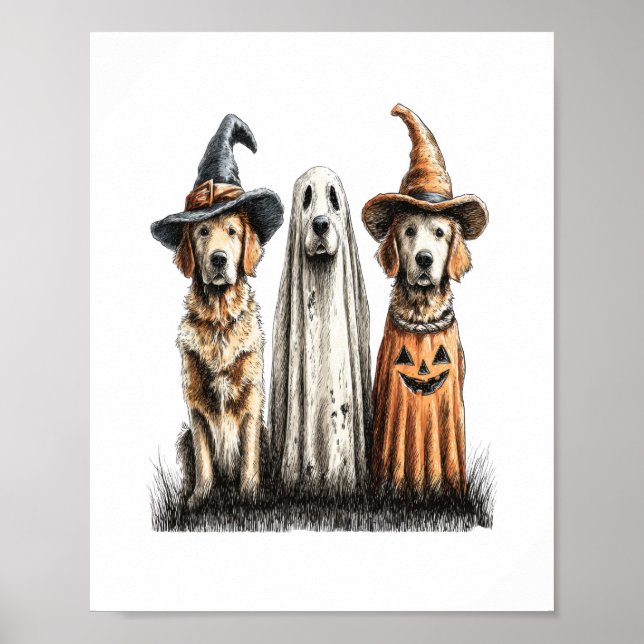 Halloween Ghost Golden Retriever Dog Poster (Front)