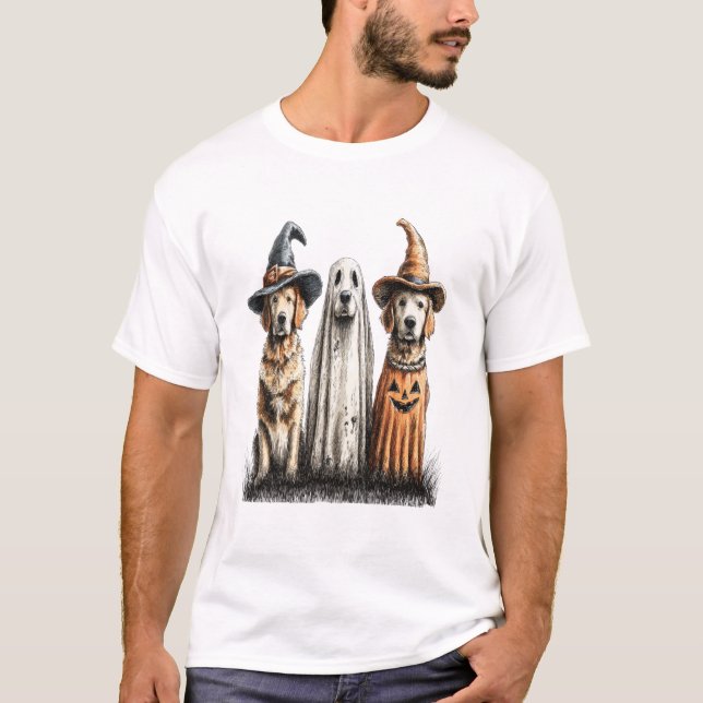 Halloween Ghost Golden Retriever Dog T-Shirt (Front)