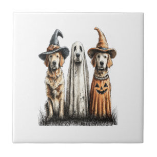 Halloween Ghost Golden Retriever Dog Tile