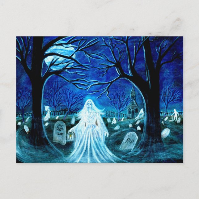 Halloween,ghost,graveyard,tombstones,churchyard Postcard (Front)