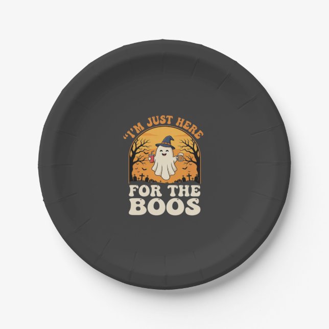 Halloween Ghost Here For The Boos Paper Plate (Front)