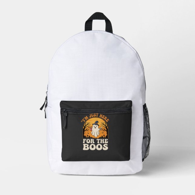 Halloween Ghost Here For The Boos Printed Backpack (Front)