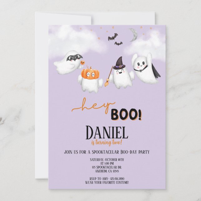 Halloween Ghost Hey Boo Birthday Party Invitation (Front)