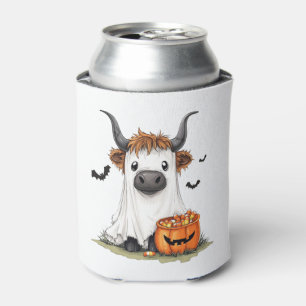 Halloween Ghost Highland Cow PNG Can Cooler
