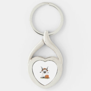 Halloween Ghost Highland Cow PNG Key Ring