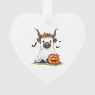 Halloween Ghost Highland Cow PNG Ornament