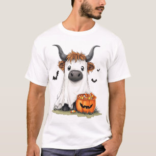 Halloween Ghost Highland Cow PNG T-Shirt