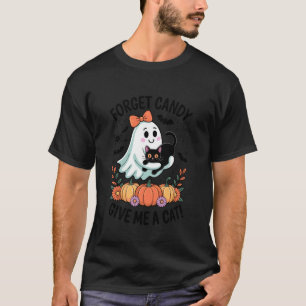 Halloween Ghost Holding Black Cat Forget Candy Giv T-Shirt