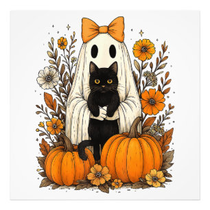 Halloween Ghost Holding Black Cat Photo Print