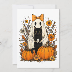 Halloween Ghost Holding Black Cat Save The Date