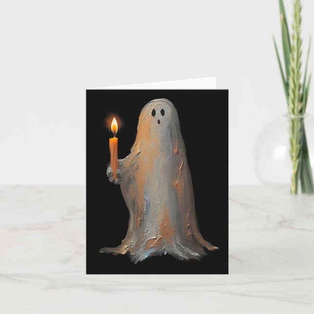Halloween Ghost Holding Candle Spooky  Card (Front)