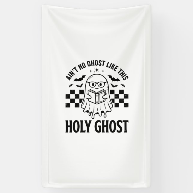 Halloween Ghost Holy Ghost Funny Vintage Checkerbo Banner (Vertical)
