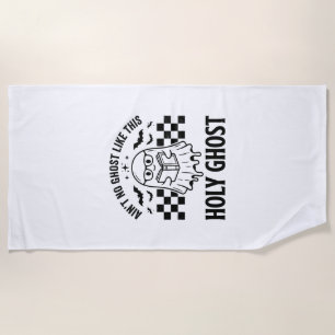 Halloween Ghost Holy Ghost Funny Vintage Checkerbo Beach Towel