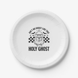 Halloween Ghost Holy Ghost Funny Vintage Checkerbo Paper Plate