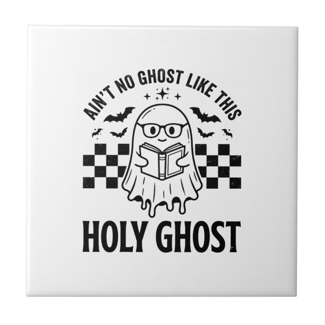 Halloween Ghost Holy Ghost Funny Vintage Checkerbo Tile (Front)