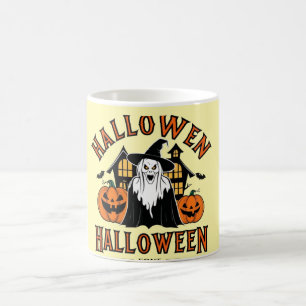 Halloween ghost house, pumpkins, witch, bats  coffee mug
