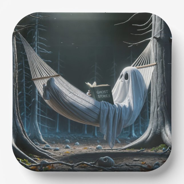 Halloween Ghost In a Hammock Paper Plate (Front)