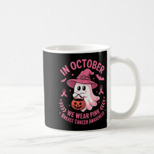 Halloween Ghost In October We Wear Nk Breast Cance Coffee Mug