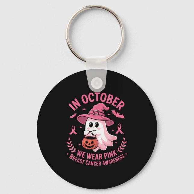 Halloween Ghost In October We Wear Nk Breast Cance Key Ring (Front)