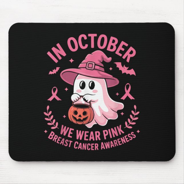 Halloween Ghost In October We Wear Nk Breast Cance Mouse Mat (Front)