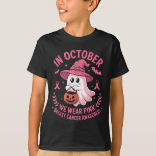 Halloween Ghost In October We Wear Nk Breast Cance T-Shirt